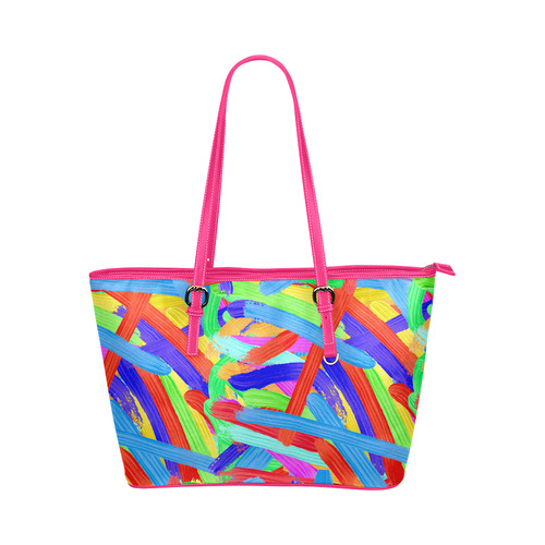 Colorful Finger Painting Leather Tote Bag/Small (Model 1651)