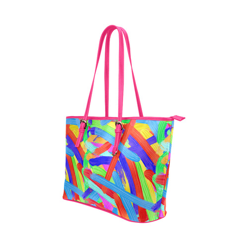 Colorful Finger Painting Leather Tote Bag/Small (Model 1651)