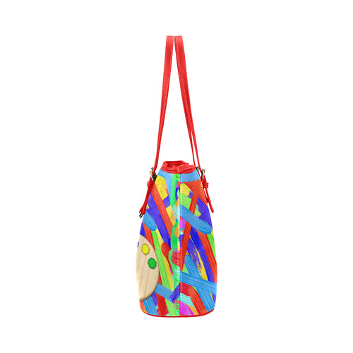 Colorful Finger Painting  with Artists Palette Leather Tote Bag/Large (Model 1651)