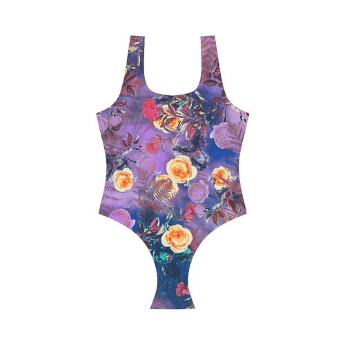 flowers 1 Vest One Piece Swimsuit (Model S04)