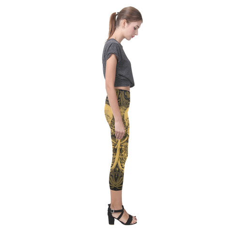 The skeleton in a round button with flowers Capri Legging (Model L02)