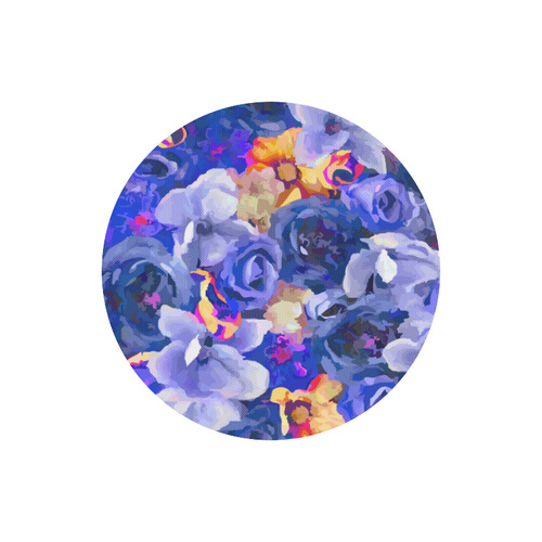 Indigo Gold Watercolor Flowers Round Mousepad