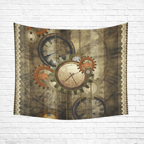 Steampunk, wonderful noble desig, clocks and gears Cotton Linen Wall Tapestry 60"x 51"