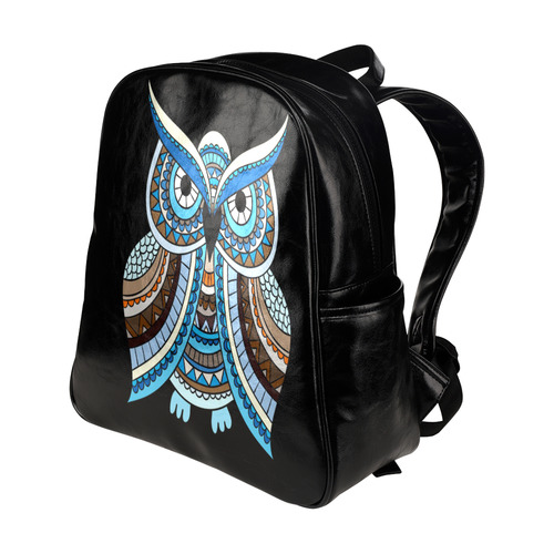 Cute Blue Owl Portrait Multi-Pockets Backpack (Model 1636)