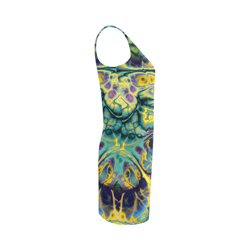 Flower Power Fractal Batik Teal Yellow Blue Salmon Medea Vest Dress (Model D06)