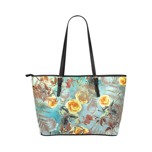 flowers 3 Leather Tote Bag/Large (Model 1651)