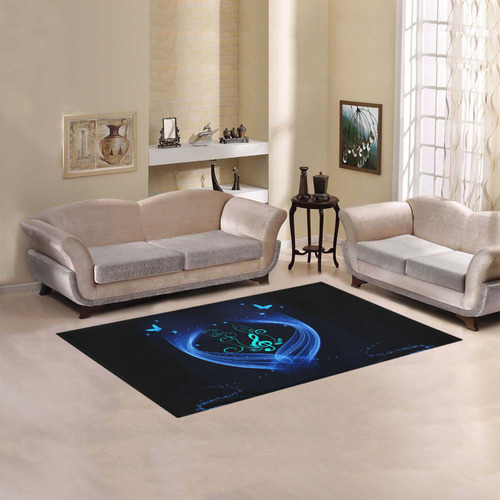 Blue clef with glowing butterflies Area Rug 5'x3'3''