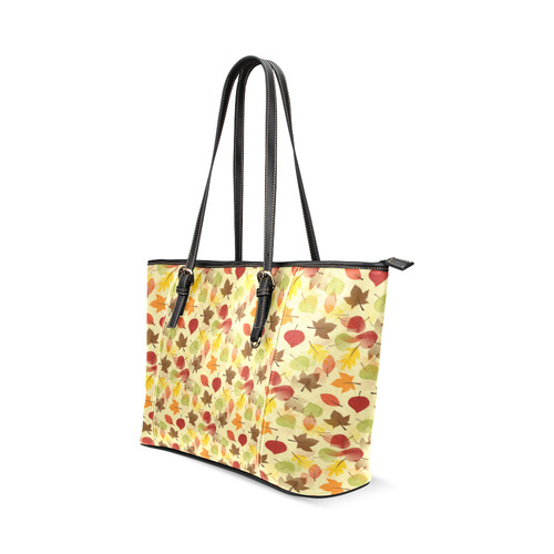 Autumn flat LEAVES Pattern Leather Tote Bag/Small (Model 1640)