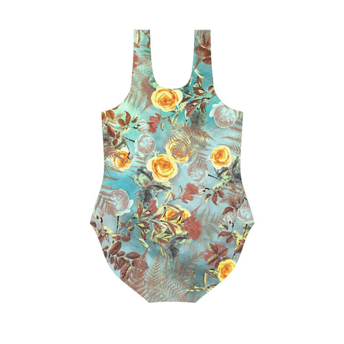 flowers 3 Vest One Piece Swimsuit (Model S04)