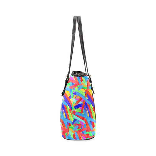 Colorful Finger Painting Leather Tote Bag/Large (Model 1640)