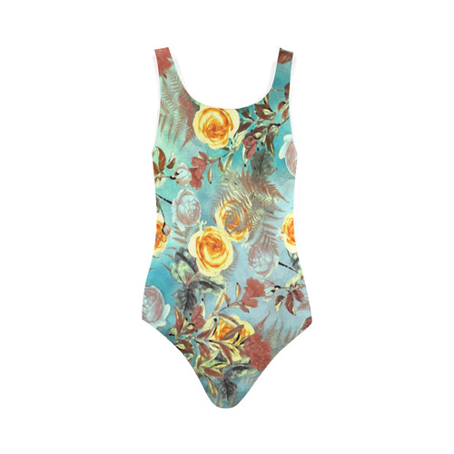 flowers 3 Vest One Piece Swimsuit (Model S04)