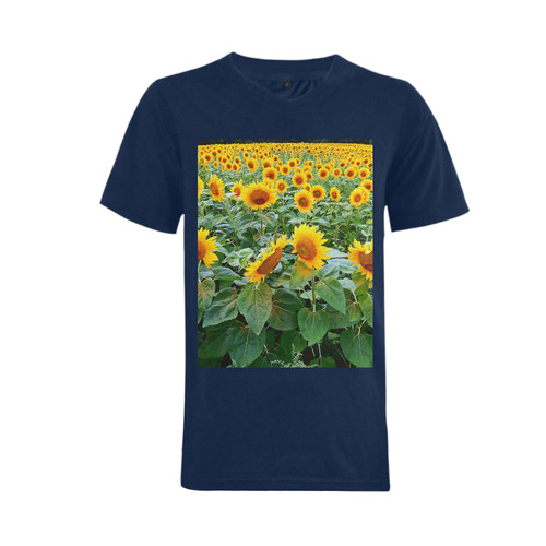 Sunflower Field Men's V-Neck T-shirt (USA Size) (Model T10)