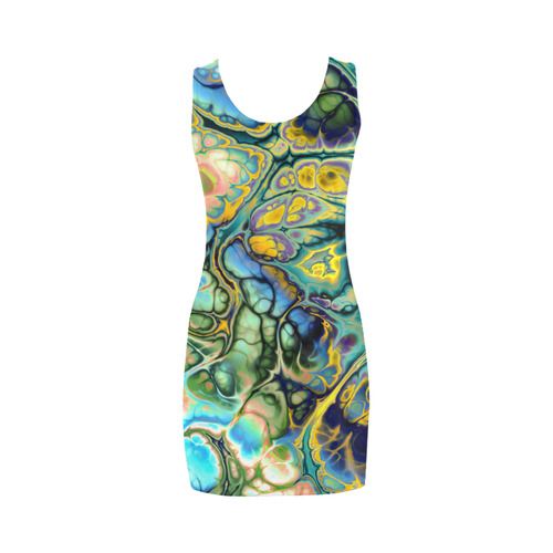 Flower Power Fractal Batik Teal Yellow Blue Salmon Medea Vest Dress (Model D06)