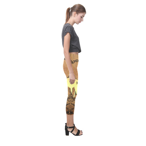 Beautiful horse silhouette in yellow colors Capri Legging (Model L02)