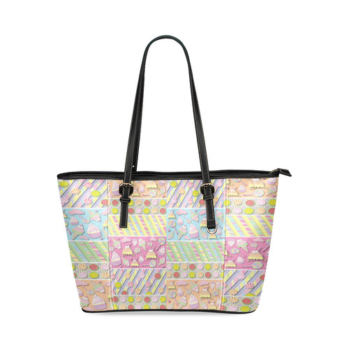 Candy, Cupcakes and Ice Cream Leather Tote Bag/Small (Model 1640)