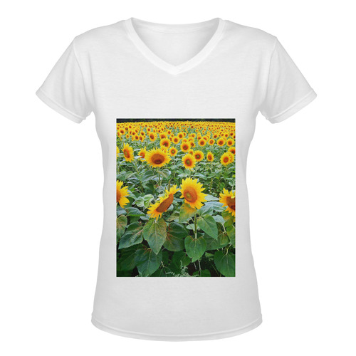 Sunflower Field Women's Deep V-neck T-shirt (Model T19)
