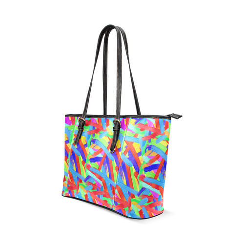 Colorful Finger Painting Leather Tote Bag/Large (Model 1640)