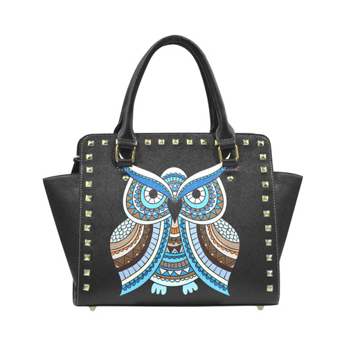 Cute Blue Owl Rivet Shoulder Handbag (Model 1645)