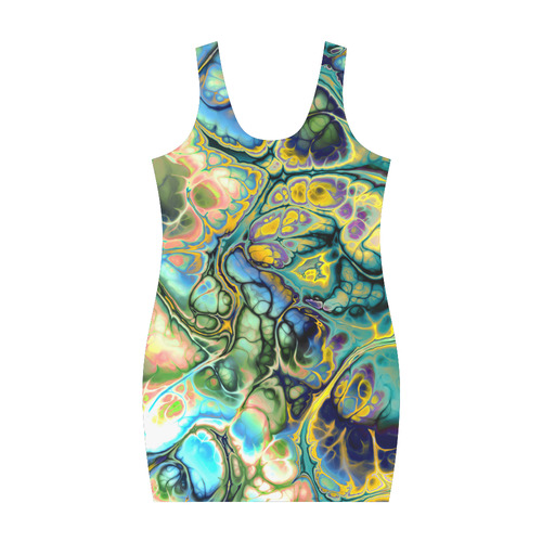 Flower Power Fractal Batik Teal Yellow Blue Salmon Medea Vest Dress (Model D06)