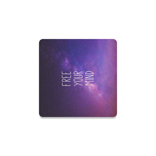 "Free Your Mind" Quote Purple Blue Night Sky Square Coaster