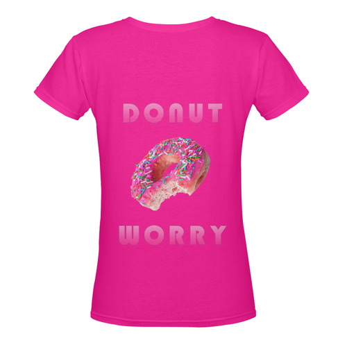 Funny Pink Don't Worry / Donut Worry Women's Deep V-neck T-shirt (Model T19)