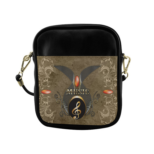 Golden clef and floral design Sling Bag (Model 1627)