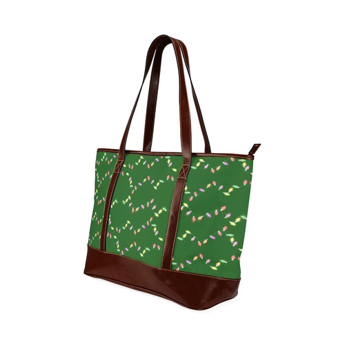 Festive Christmas Lights on Green Tote Handbag (Model 1642)