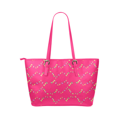 Festive Christmas Lights on Pink Leather Tote Bag/Large (Model 1651)