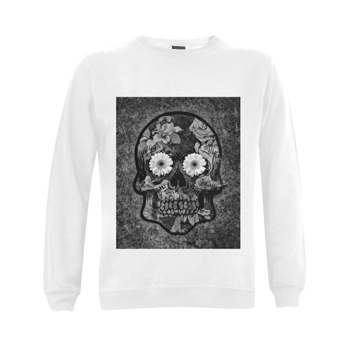 Smiling flower Sugarskull A Gildan Crewneck Sweatshirt(NEW) (Model H01)