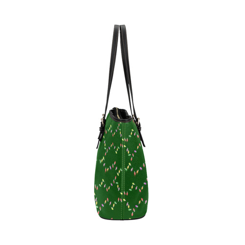 Festive Christmas Lights on Green Leather Tote Bag/Large (Model 1651)