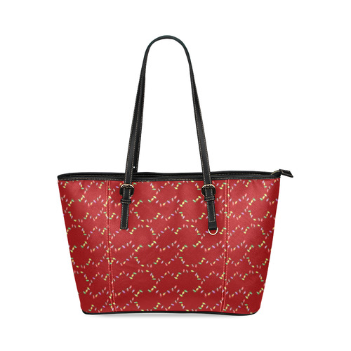 Festive Christmas Lights  on Red Leather Tote Bag/Large (Model 1640)