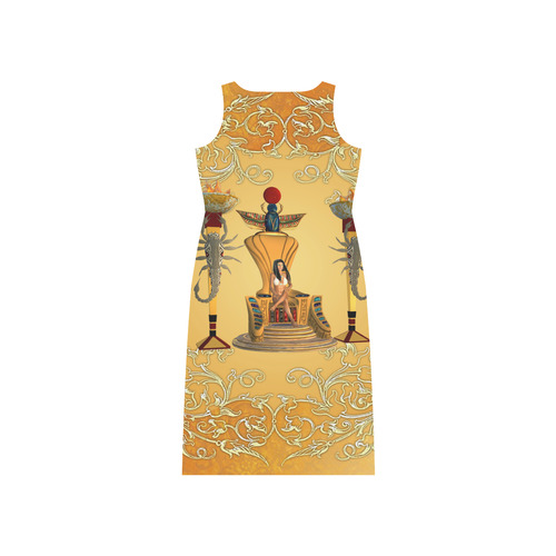 Beautidul egyptian women on a throne Phaedra Sleeveless Open Fork Long Dress (Model D08)