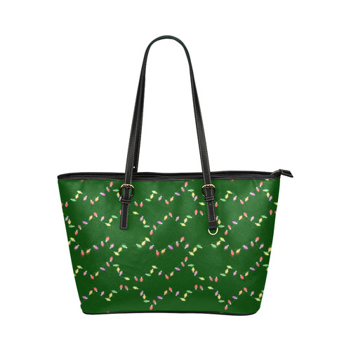 Festive Christmas Lights on Green Leather Tote Bag/Small (Model 1651)