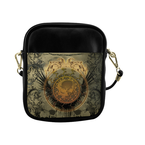 Awesome skulls on round button Sling Bag (Model 1627)