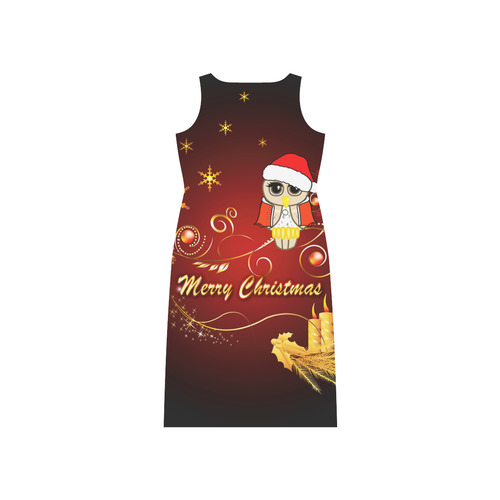 Cute christmas owl on red background Phaedra Sleeveless Open Fork Long Dress (Model D08)