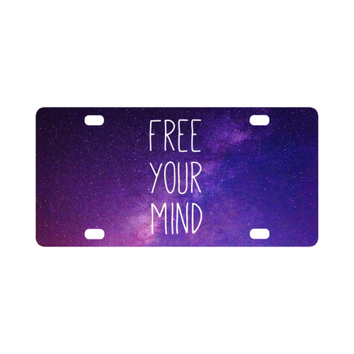 "Free Your Mind" Quote Purple Blue Night Sky Classic License Plate