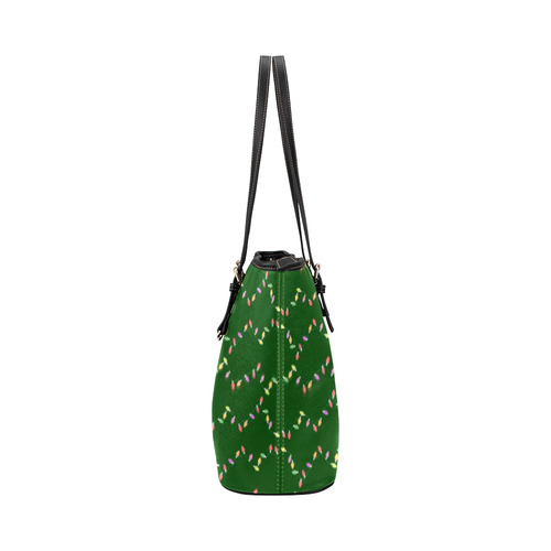 Festive Christmas Lights on Green Leather Tote Bag/Small (Model 1651)