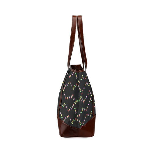 Festive Christmas Lights on Black Tote Handbag (Model 1642)