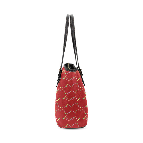 Festive Christmas Lights  on Red Leather Tote Bag/Small (Model 1640)