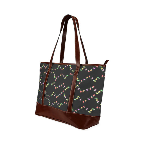 Festive Christmas Lights on Black Tote Handbag (Model 1642)