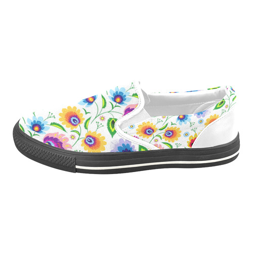 Vintage Polish Floral Pattern Women's Unusual Slip-on Canvas Shoes (Model 019)