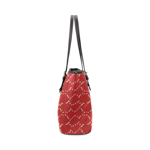 Festive Christmas Lights  on Red Leather Tote Bag/Small (Model 1640)