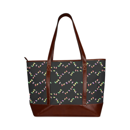 Festive Christmas Lights on Black Tote Handbag (Model 1642)