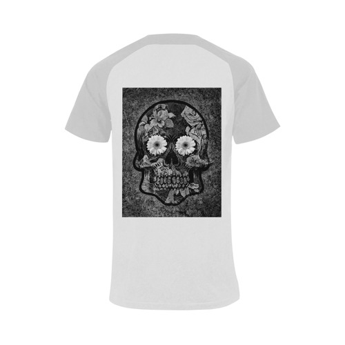 Smiling flower Sugarskull A Men's Raglan T-shirt Big Size (USA Size) (Model T11)