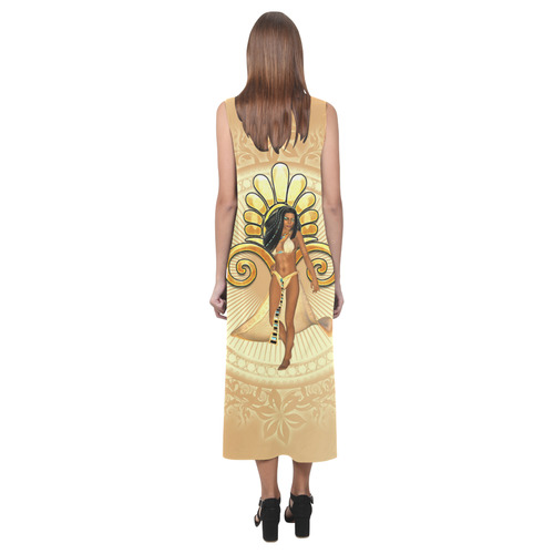 Wonderful egypt women with egypt sign Phaedra Sleeveless Open Fork Long Dress (Model D08)