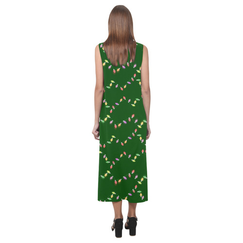 Festive Christmas Lights on Green Phaedra Sleeveless Open Fork Long Dress (Model D08)