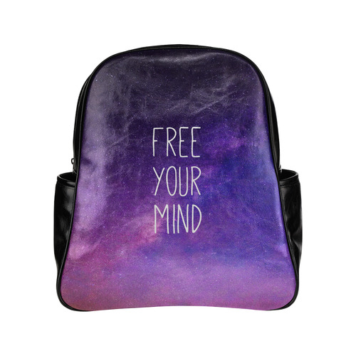 "Free Your Mind" Quote Purple Blue Night Sky Multi-Pockets Backpack (Model 1636)