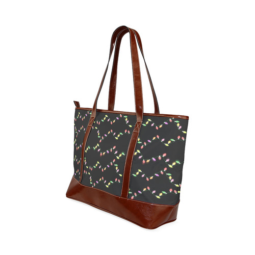 Festive Christmas Lights on Black Tote Handbag (Model 1642)