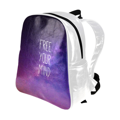 "Free Your Mind" Quote Purple Blue Night Sky Multi-Pockets Backpack (Model 1636)
