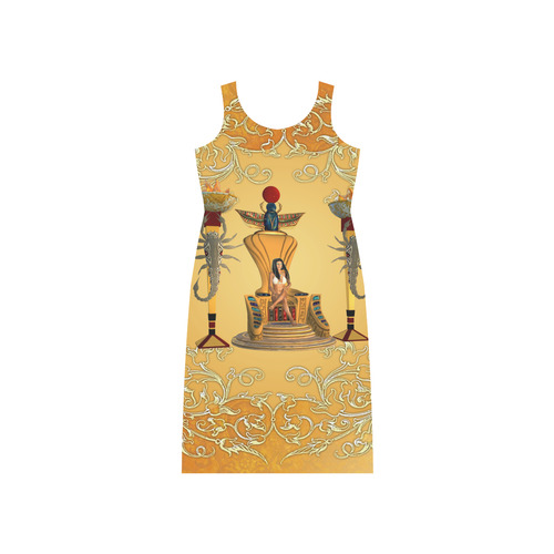 Beautidul egyptian women on a throne Phaedra Sleeveless Open Fork Long Dress (Model D08)
